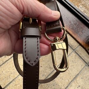Dark Brown Coated Leather Strap for Bags - adjustable length w/gold hardware